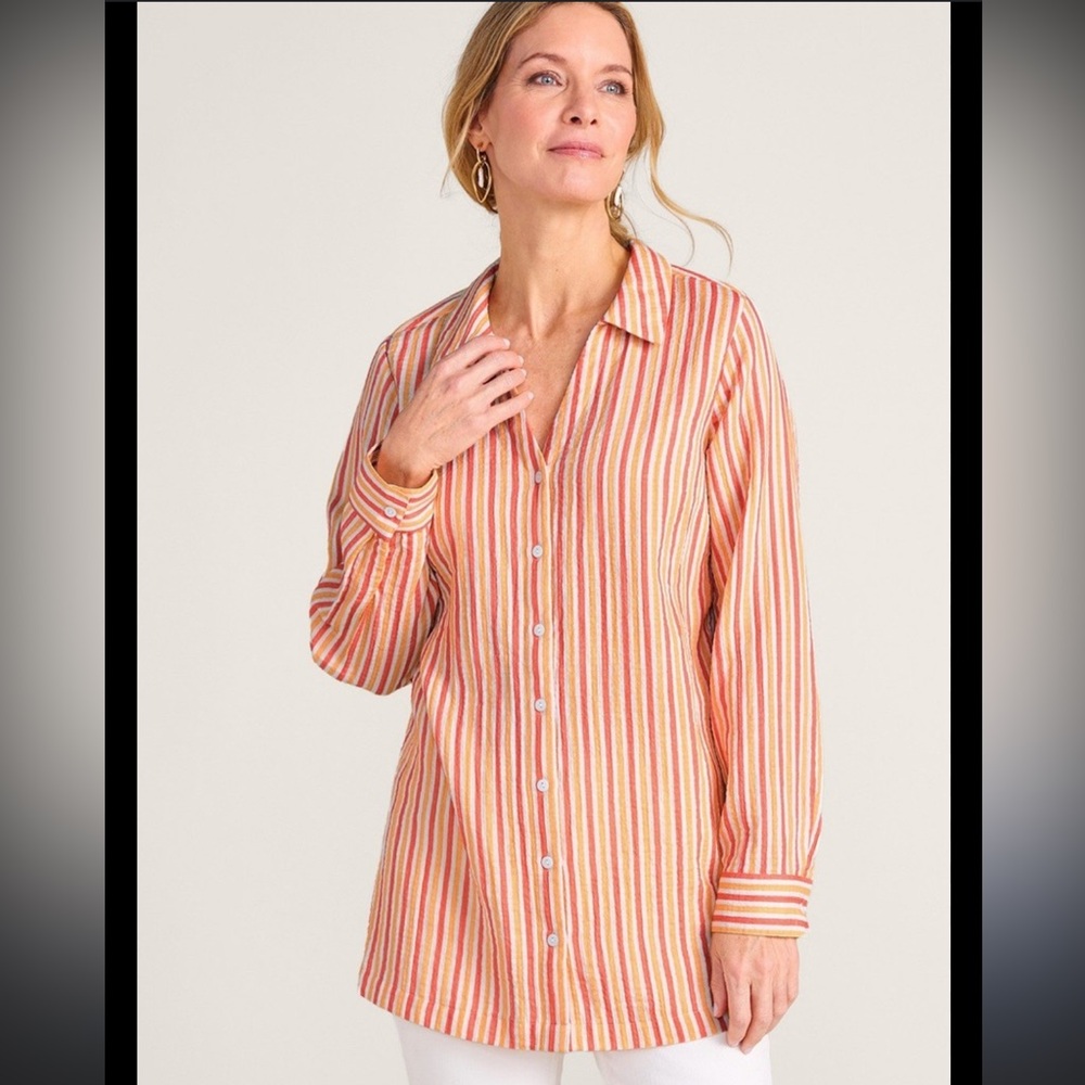 Soft Surroundings Escambia stripe gauze tunic top